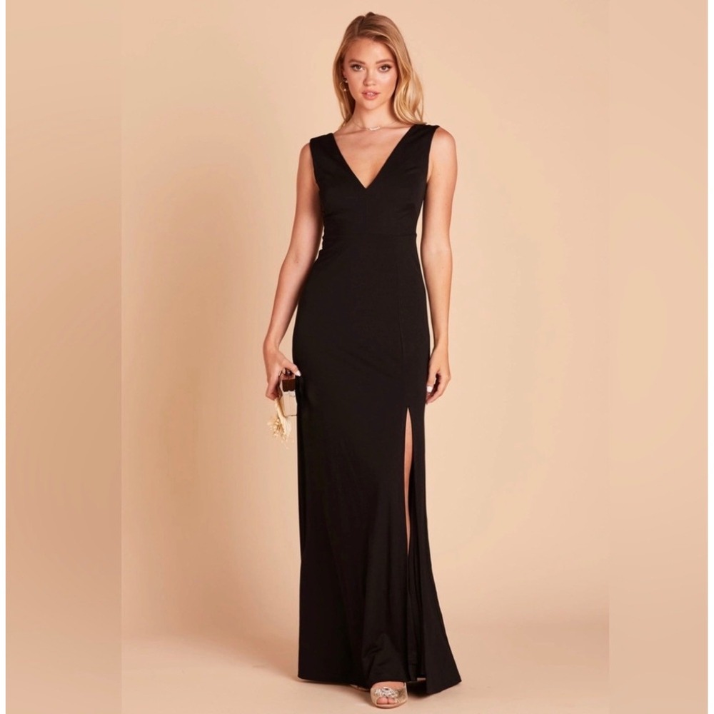 Birdy Grey Shamin Black Crepe V-Neck Maxi Bridesmaid Dress Large NEW‎